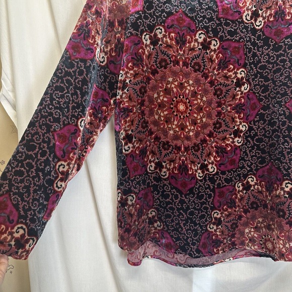 Peck & Peck Velvet Shirt Size 10 Artsy Paisley Blouse Goth Dark Academia Witchy - Picture 3 of 8